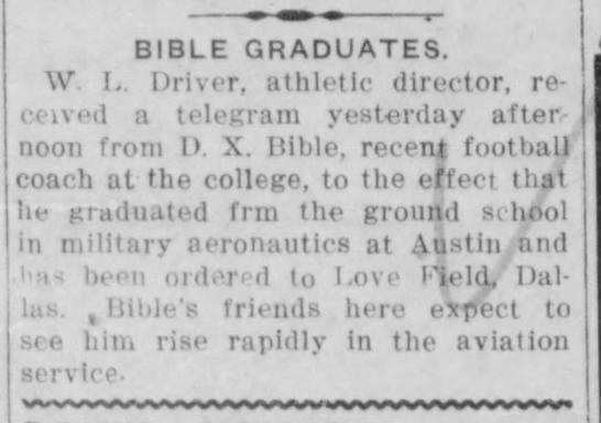 D.X. Bible graduates The Eagle March 14, 1918.jfif